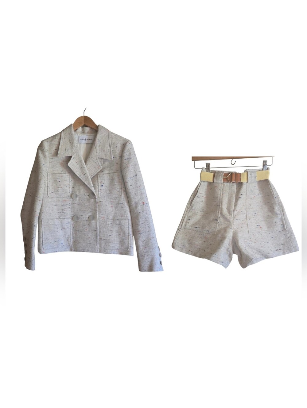 Tory Burch Confetti Twill Blazer & Shorts Multi-color Tweed Set Size 2